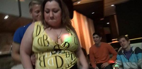  Chubby party girl takes off her clothes at bbw party
